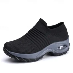 Women's Slip-On Air Cushion Walking Shoes - Breathable Knitted Athletic Sneakers for Comfort and Support, Ideal for Daily Use and Fitness Activities