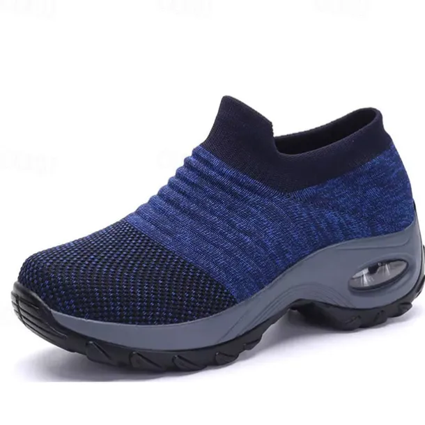 Women's Slip-On Air Cushion Walking Shoes - Breathable Knitted Athletic Sneakers for Comfort and Support, Ideal for Daily Use and Fitness Activities