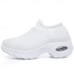 Women's Slip-On Air Cushion Walking Shoes - Breathable Knitted Athletic Sneakers for Comfort and Support, Ideal for Daily Use and Fitness Activities