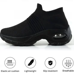 Women's Slip-On Air Cushion Walking Shoes - Breathable Knitted Athletic Sneakers for Comfort and Support, Ideal for Daily Use and Fitness Activities