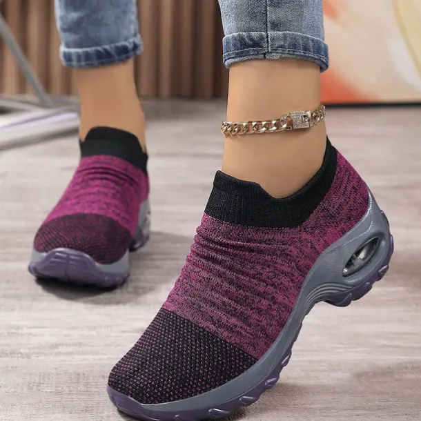 Women's Slip-On Air Cushion Walking Shoes - Breathable Knitted Athletic Sneakers for Comfort and Support, Ideal for Daily Use and Fitness Activities