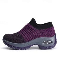 Women's Slip-On Air Cushion Walking Shoes - Breathable Knitted Athletic Sneakers for Comfort and Support, Ideal for Daily Use and Fitness Activities