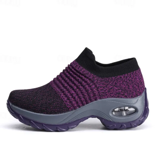 Women's Slip-On Air Cushion Walking Shoes - Breathable Knitted Athletic Sneakers for Comfort and Support, Ideal for Daily Use and Fitness Activities