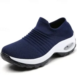 Women's Slip-On Air Cushion Walking Shoes - Breathable Knitted Athletic Sneakers for Comfort and Support, Ideal for Daily Use and Fitness Activities