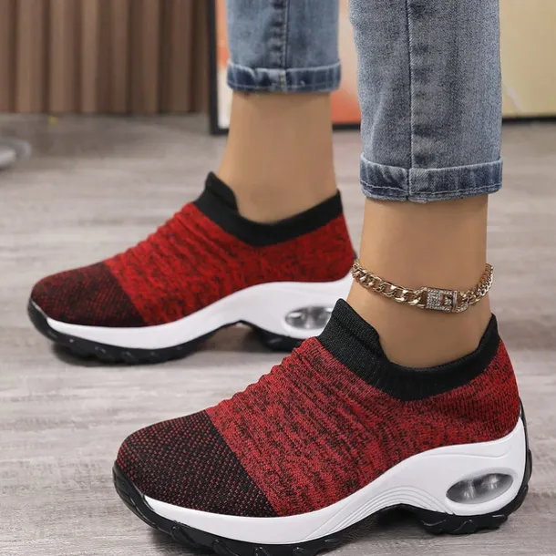 Women's Slip-On Air Cushion Walking Shoes - Breathable Knitted Athletic Sneakers for Comfort and Support, Ideal for Daily Use and Fitness Activities