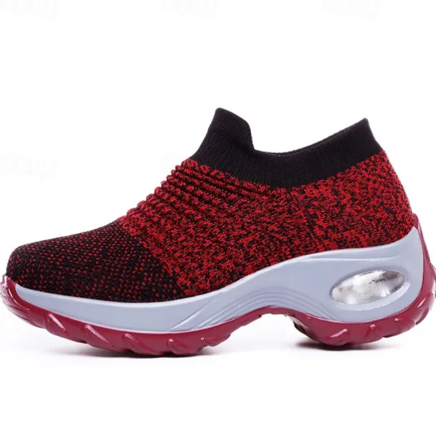 Women's Slip-On Air Cushion Walking Shoes - Breathable Knitted Athletic Sneakers for Comfort and Support, Ideal for Daily Use and Fitness Activities
