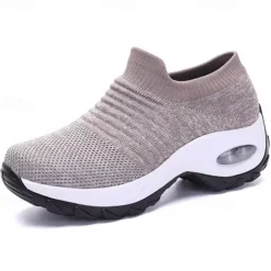 Women's Slip-On Air Cushion Walking Shoes - Breathable Knitted Athletic Sneakers for Comfort and Support, Ideal for Daily Use and Fitness Activities