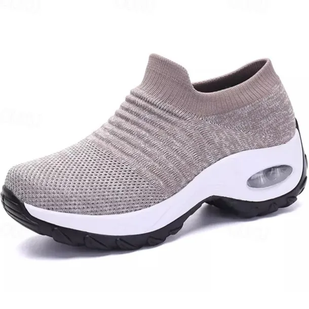 Women's Slip-On Air Cushion Walking Shoes - Breathable Knitted Athletic Sneakers for Comfort and Support, Ideal for Daily Use and Fitness Activities