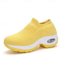 Women's Slip-On Air Cushion Walking Shoes - Breathable Knitted Athletic Sneakers for Comfort and Support, Ideal for Daily Use and Fitness Activities