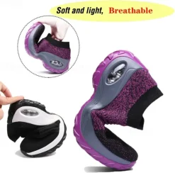 Women's Slip-On Air Cushion Walking Shoes - Breathable Knitted Athletic Sneakers for Comfort and Support, Ideal for Daily Use and Fitness Activities