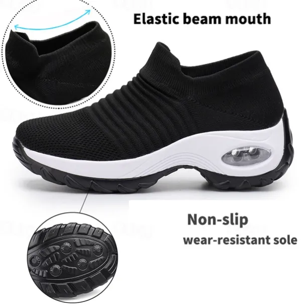 Women's Slip-On Air Cushion Walking Shoes - Breathable Knitted Athletic Sneakers for Comfort and Support, Ideal for Daily Use and Fitness Activities