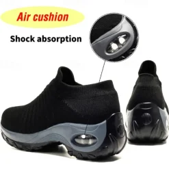 Women's Slip-On Air Cushion Walking Shoes - Breathable Knitted Athletic Sneakers for Comfort and Support, Ideal for Daily Use and Fitness Activities