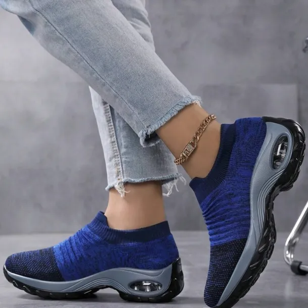 Women's Slip-On Air Cushion Walking Shoes - Breathable Knitted Athletic Sneakers for Comfort and Support, Ideal for Daily Use and Fitness Activities