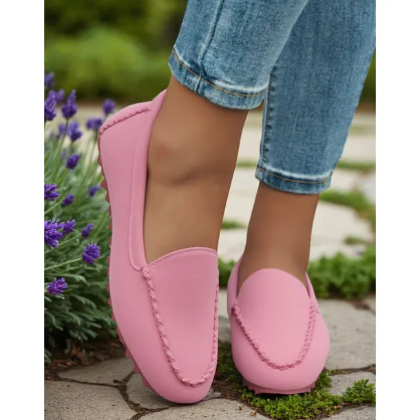 Women's Slip-On Loafers with Chain Stitch Detail – Soft Sole Casual Flats for Spring Walks, Office & Everyday Wear