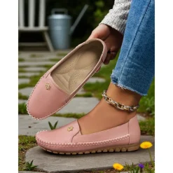 Women's Slip-On Moccasins with Decorative Flower – Soft Comfortable Loafers for Everyday, Casual Outings and Relaxing Walks