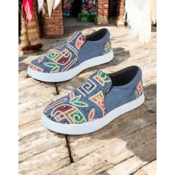 Women's Slip-On Tribal Print Canvas Sneakers – Comfortable Street Style Casual Shoes for Walking, Shopping & Festivals