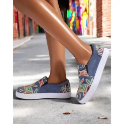 Women's Slip-On Tribal Print Canvas Sneakers – Comfortable Street Style Casual Shoes for Walking, Shopping & Festivals