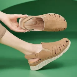 Women's Slip-Ons Orthopedic Sandals Outdoor Office Daily Low Heel Round Toe Closed Toe Casual Comfort PU Loafer Ankle Strap Black Brown Gray