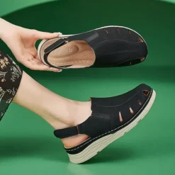 Women's Slip-Ons Orthopedic Sandals Outdoor Office Daily Low Heel Round Toe Closed Toe Casual Comfort PU Loafer Ankle Strap Black Brown Gray