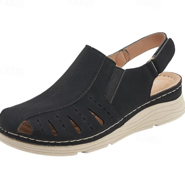 Women's Slip-Ons Orthopedic Sandals Outdoor Office Daily Low Heel Round Toe Closed Toe Casual Comfort PU Loafer Ankle Strap Black Brown Gray
