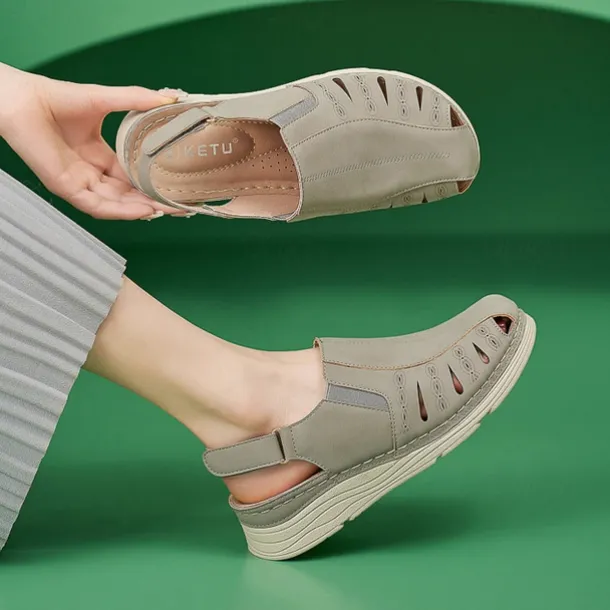 Women's Slip-Ons Orthopedic Sandals Outdoor Office Daily Low Heel Round Toe Closed Toe Casual Comfort PU Loafer Ankle Strap Black Brown Gray