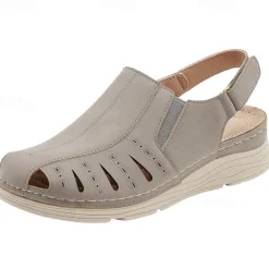 Women's Slip-Ons Orthopedic Sandals Outdoor Office Daily Low Heel Round Toe Closed Toe Casual Comfort PU Loafer Ankle Strap Black Brown Gray