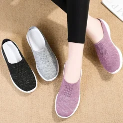 Women's Slip-Ons Plus Size Outdoor Daily Solid Color Summer Flat Heel Round Toe Classic Casual Minimalism Walking Tissage Volant Loafer G-BQ6 gray G-BQ6 black G-BQ6 purple