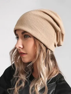 Women's Slouchy Beanie Hat with Textured Knit Design, Casual Lightweight Cap for Autumn and Winter Fashion