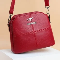 Women's Small Red Faux Leather Crossbody Bag – Minimalist Shoulder Purse with Adjustable Strap for Casual Outings and Daily Use