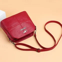 Women's Small Red Faux Leather Crossbody Bag – Minimalist Shoulder Purse with Adjustable Strap for Casual Outings and Daily Use