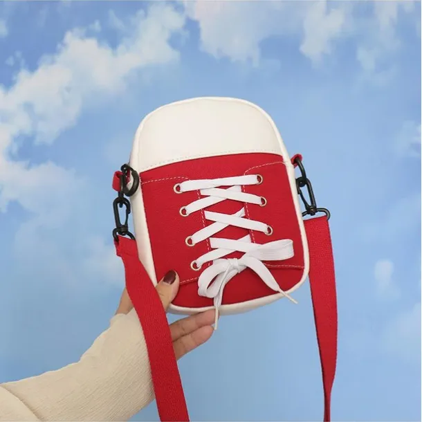Women's Sneaker-Inspired Crossbody Bag – Casual Canvas Shoulder Purse with Lace-Up Design for Teens and Street Style Outfits