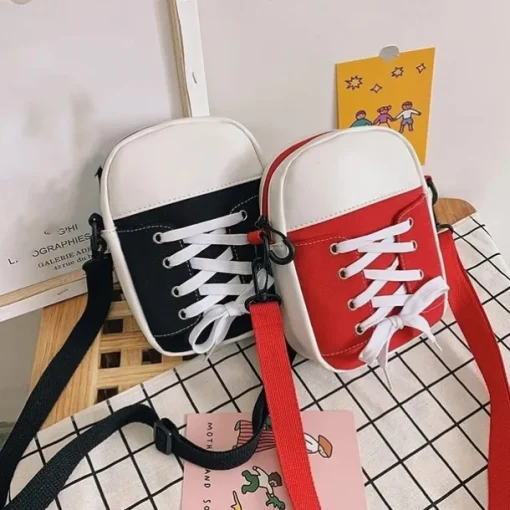 Women's Sneaker-Inspired Crossbody Bag – Casual Canvas Shoulder Purse with Lace-Up Design for Teens and Street Style Outfits