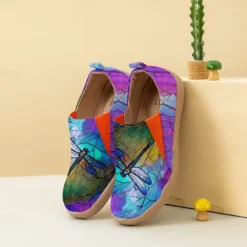 Women's Sneakers Flats Slip-Ons Print Shoes Slip-on Sneakers Daily Travel Painting Insect Flat Heel Vacation Casual Comfort Canvas Loafer Blue