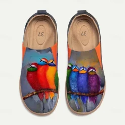 Women's Sneakers Flats Slip-Ons Print Shoes Slip-on Sneakers Daily Travel Bird Painting Flat Heel Vacation Casual Comfort Canvas Loafer Light Red Blue Green