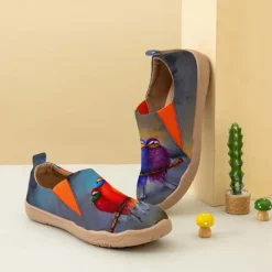 Women's Sneakers Flats Slip-Ons Print Shoes Slip-on Sneakers Daily Travel Bird Painting Flat Heel Vacation Casual Comfort Canvas Loafer Light Red Blue Green