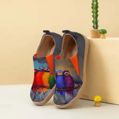 Women's Sneakers Flats Slip-Ons Print Shoes Slip-on Sneakers Daily Travel Bird Painting Flat Heel Vacation Casual Comfort Canvas Loafer Light Red Blue Green