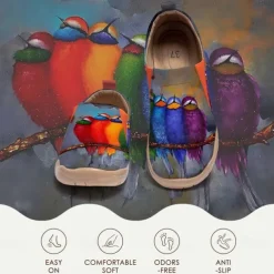 Women's Sneakers Flats Slip-Ons Print Shoes Slip-on Sneakers Daily Travel Bird Painting Flat Heel Vacation Casual Comfort Canvas Loafer Light Red Blue Green