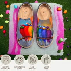Women's Sneakers Flats Slip-Ons Print Shoes Slip-on Sneakers Daily Travel Bird Painting Flat Heel Vacation Casual Comfort Canvas Loafer Light Red Blue Green