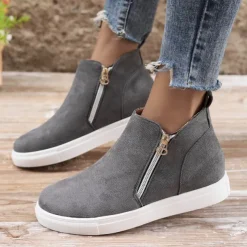 Women's Sneakers Platform Sneakers Daily Flat Heel Round Toe Casual Suede Zipper Green Gray