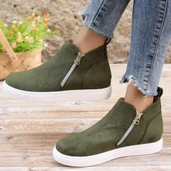 Women's Sneakers Platform Sneakers Daily Flat Heel Round Toe Casual Suede Zipper Green Gray