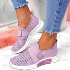 Women's Sneakers Slip-Ons Plus Size Flyknit Shoes White Shoes Outdoor Daily Flat Heel Round Toe Sporty Casual Minimalism Running Tissage Volant Loafer Light Blue Black White