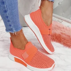 Women's Sneakers Slip-Ons Plus Size Flyknit Shoes White Shoes Outdoor Daily Flat Heel Round Toe Sporty Casual Minimalism Running Tissage Volant Loafer Light Blue Black White