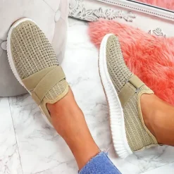 Women's Sneakers Slip-Ons Plus Size Flyknit Shoes White Shoes Outdoor Daily Flat Heel Round Toe Sporty Casual Minimalism Running Tissage Volant Loafer Light Blue Black White