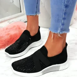 Women's Sneakers Slip-Ons Plus Size Flyknit Shoes White Shoes Outdoor Daily Flat Heel Round Toe Sporty Casual Minimalism Running Tissage Volant Loafer Light Blue Black White