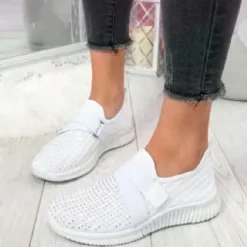 Women's Sneakers Slip-Ons Plus Size Flyknit Shoes White Shoes Outdoor Daily Flat Heel Round Toe Sporty Casual Minimalism Running Tissage Volant Loafer Light Blue Black White
