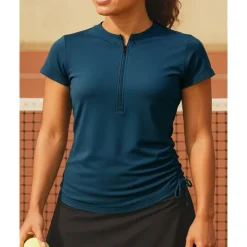 Women's Solid Colored Tennis Top Short Sleeves Drawstring Sweat-Wicking Moisture Wicking Breathable Tennis Golf Pickleball Zip Collar White Dark Green Purple Tennis Clothing