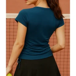 Women's Solid Colored Tennis Top Short Sleeves Drawstring Sweat-Wicking Moisture Wicking Breathable Tennis Golf Pickleball Zip Collar White Dark Green Purple Tennis Clothing