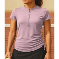 Women's Solid Colored Tennis Top Short Sleeves Drawstring Sweat-Wicking Moisture Wicking Breathable Tennis Golf Pickleball Zip Collar White Dark Green Purple Tennis Clothing