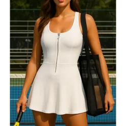 Women's Solid Colored Tennis Skirts with Shorts Sports Dress Sleeveless Front Zip Moisture Wicking Breathable Tennis Golf Pickleball Black White Tennis Clothing