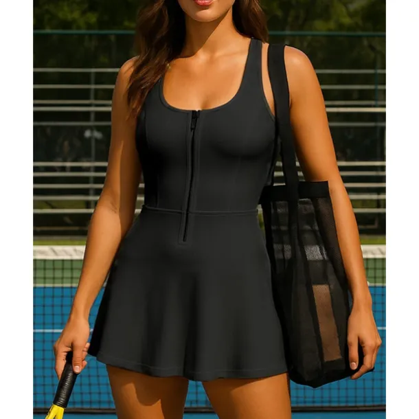 Women's Solid Colored Tennis Skirts with Shorts Sports Dress Sleeveless Front Zip Moisture Wicking Breathable Tennis Golf Pickleball Black White Tennis Clothing